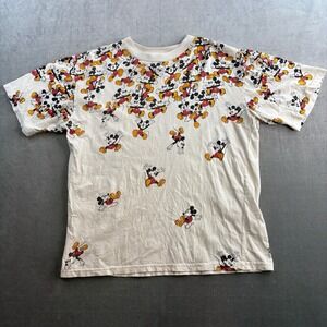VTG Disney Mickey Mouse All‎ Over Print T Shirt White Size XL